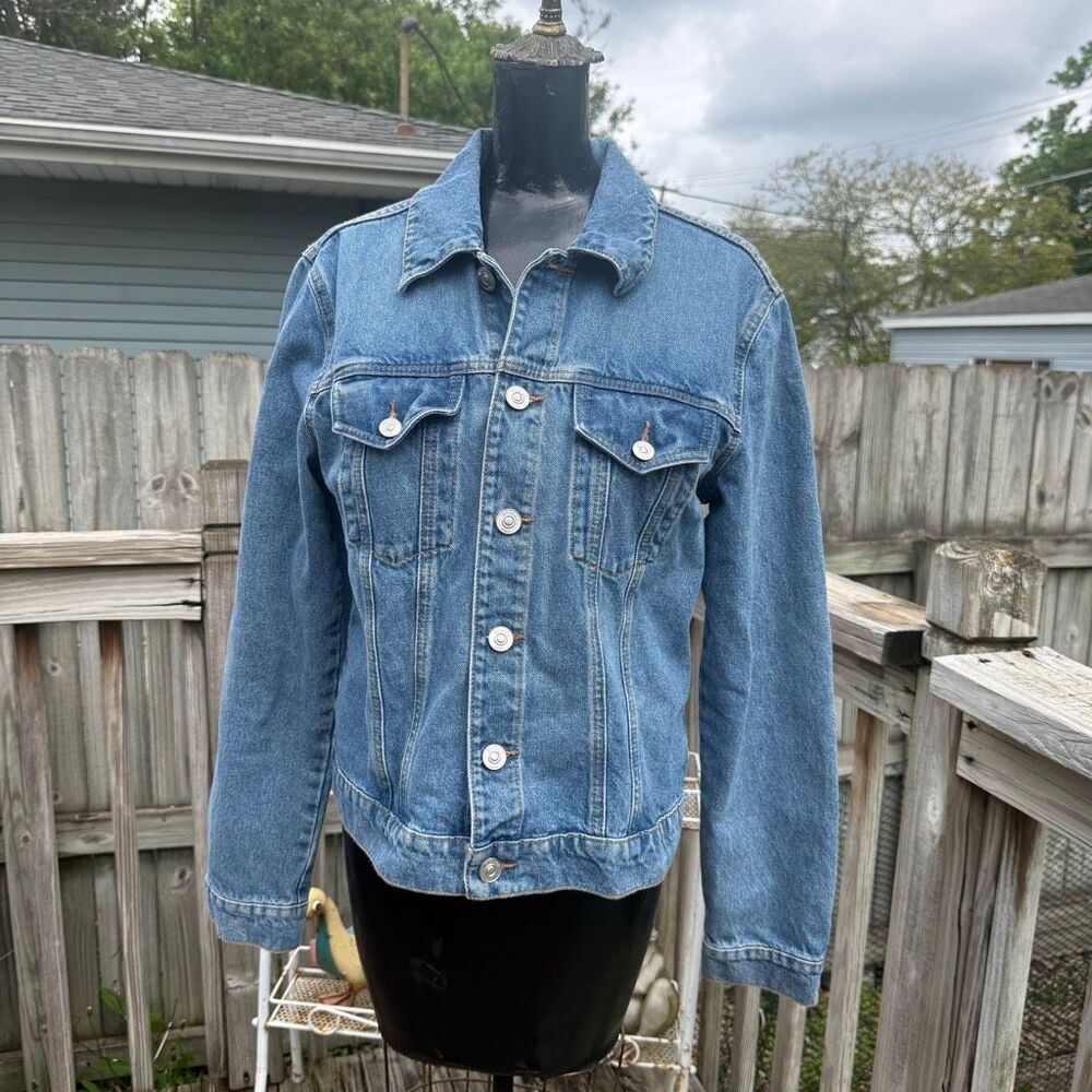 Hudson Jeans Womens Medium Wash Denim Trucker Button Front Jean Jacket
